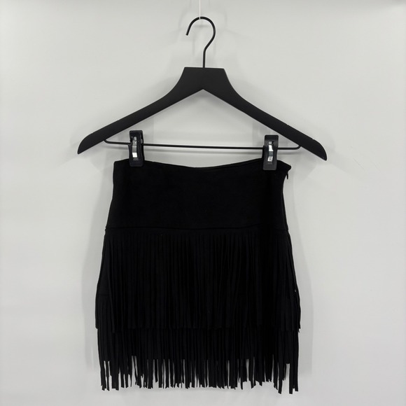 Aqua Dresses & Skirts - Fringe Faux Suede Mini Skirt Small Black Festival Coachella Western Gasparilla